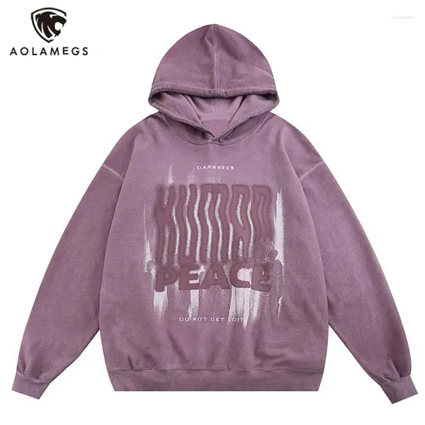 Herren Hoodies Männer Hoodie Sweatshirt Inkjet Brief Drucken Kapuzenpullover Hip Hop Streetwear Y2K Harajuku Washed Black Purple Top Unisex