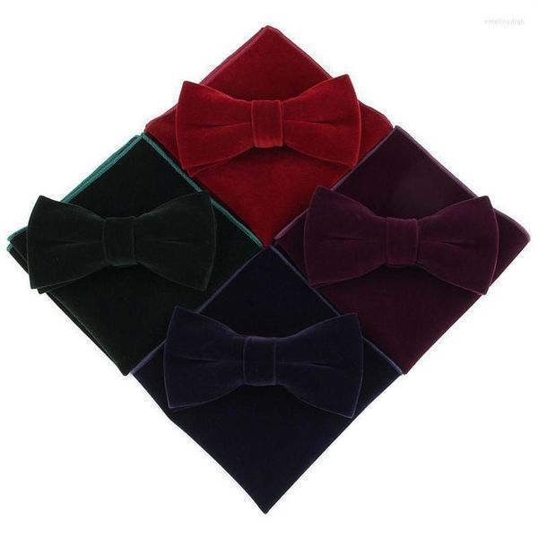 Bow Ties Sitonjwly Mens Velvet Bowtie Bicker Seti Erkekler Ziyafet İşi Keşimi Kelebek Cep Meydanı Havlu Özel Logob299v