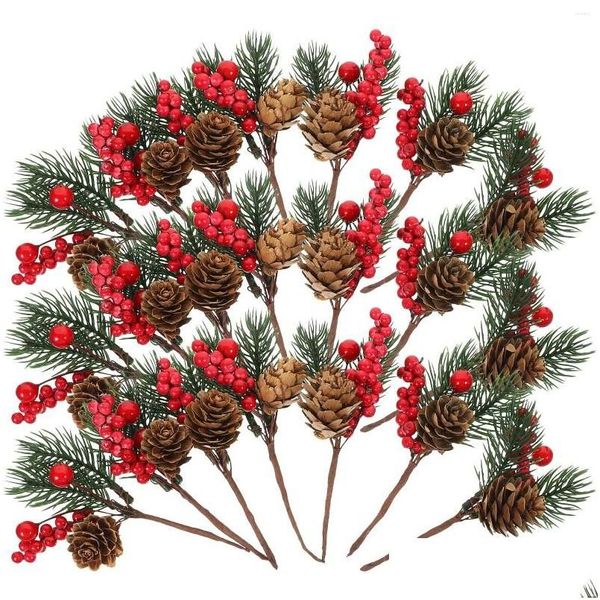 Dekorative Blumenkränze, 10 Stück, künstliche Tannenzapfen, Blumenpflücker, rote Beerenzweige, Weihnachtsbaumschmuck, Weihnachten, Herbstgeschenk, Holz A Otx85