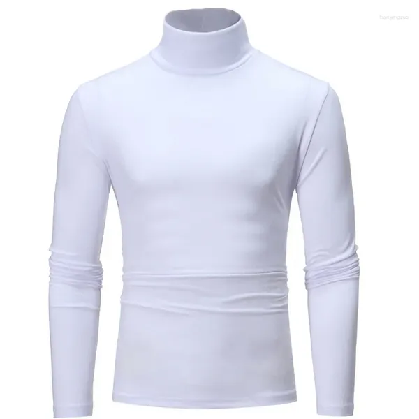Camisas masculinas 2024 outono/inverno tendência superior personalizado underlay alto pescoço solto grande cor sólida versátil manga longa camiseta
