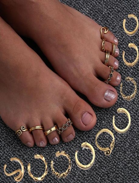 Кольца кластера, 9 шт., кольцо для ног, открытый регулируемый носок, набор из сплава с волнистым узором для женщин, пляжные украшения, 9 шт.2061303