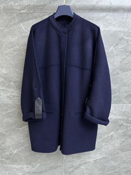 Jaquetas femininas 2024 lã silhueta casaco em torno do pescoço decote design mangas podem ser enroladas alça de laço de couro secure9.21