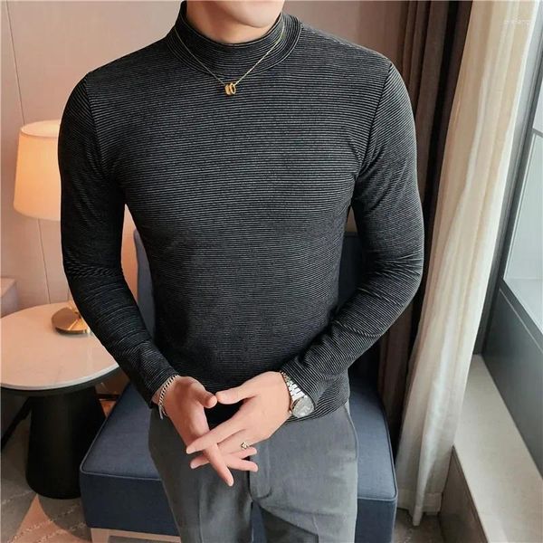 Herren T-Shirts Koreanisches T-Shirt Männer Mode Herbst Winter Solide Gestreckt Rollkragen Langarm Slim Fit Warm T-Shirt Homme Streetwear