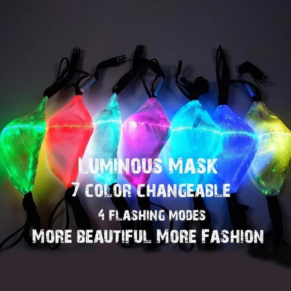 Maschere Maschera LED di Halloween Antipolvere Maschera luminosa modificabile a 7 colori con ricarica USB Maschere per Break Dance DJ Music Party Halloween