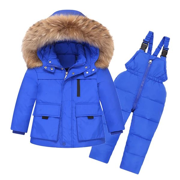 Jaquetas de inverno para menino crianças snowsuits ternos infantis penas para baixo parka casaco meninas gola de pele outerwear macacão bebê macacão 231229