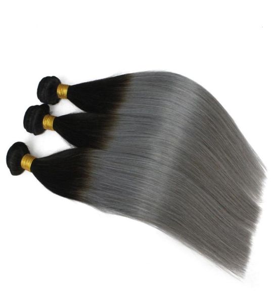 3 pz lotto trama brasiliana dei capelli ombre bicolore colore 1b 613 1b grigio biondo peruviano capelli umani lisci tesse fasci di capelli sfot4461885