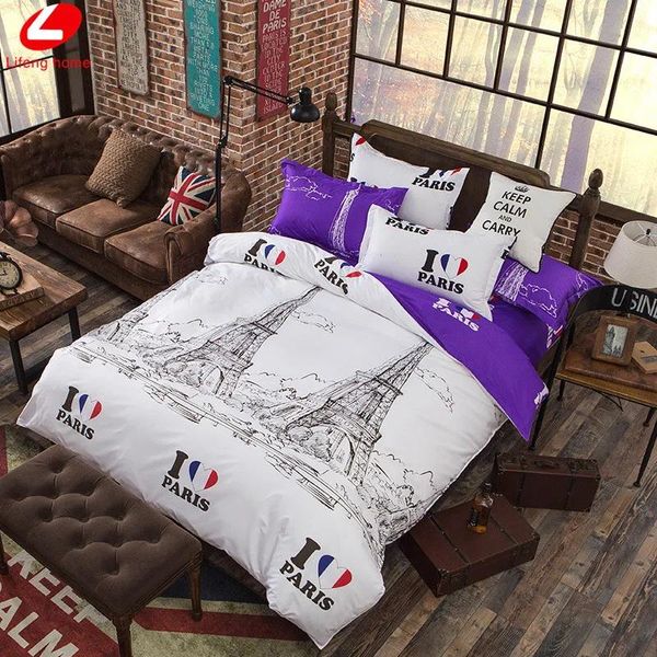 set Set biancheria da letto all'ingrosso della Torre Eiffel Set copripiumino 4 pezzi COPPIA set letto Copripiumino Londra Copripiumino lenzuolo viola Letto New York