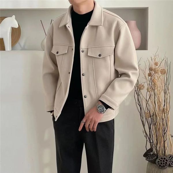 Trucker Jacke Männer Koreanische Mode Slim Fit Streetwear Einfarbig Turndown Kragen Jacken Casual Mäntel 240102
