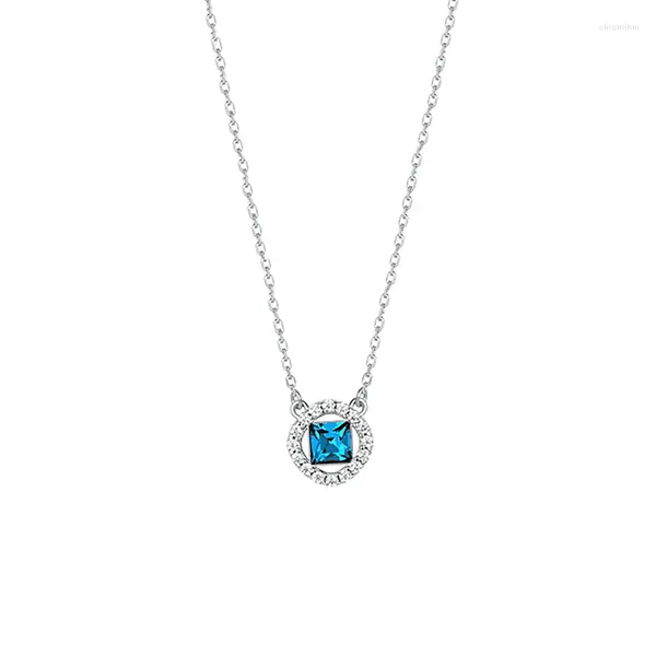 Anhänger 925 Stempel Schlüsselbeinkette Weiblich Einfache Runde Smart Anhänger Halskette Blauer Stern Und Mond Diamant Valentinstag Geschenk