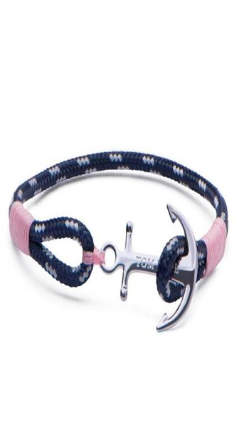 Tom Hope-Armband, berühmte Marke, 4 Größen, handgefertigt, korallenrosa Seilketten, Edelstahl-Armreif mit Anker-Charms, mit Box und TH32291145