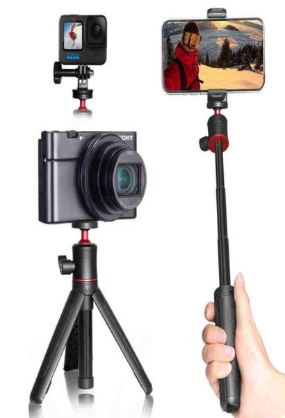 AFAITH Mini Selfie Stick Stativ Telefonhalter Ausziehbarer Tisch Einbeinstativ für Smartphonehalter Gopro Hero 9 8 7 6 5 Schwarz W2204134646032