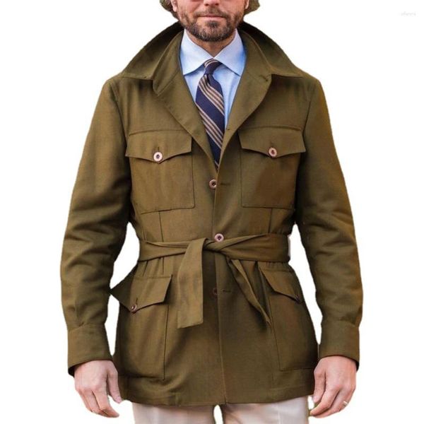 Мужские плащи, повседневная ветровка с несколькими карманами, куртка, винтажная охотничья однотонная тонкая куртка, верхняя одежда, уличная одежда с поясом