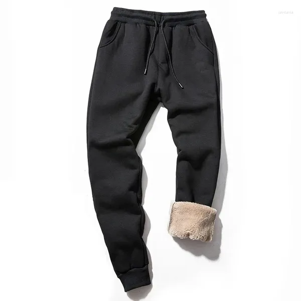 Männer Hosen Casual Hosen Winter Dicke Männer 2024 Schwarz Baumwolle Plüsch Jogginghose Männlich Schwere Warme Fleece Lammwolle Mode Jogger