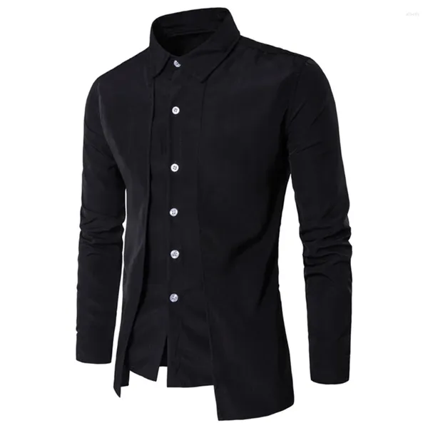 Camisas casuais masculinas primavera outono duplo carcela botões lapela colarinho manga longa vestido de negócios camisa blusa homem topos