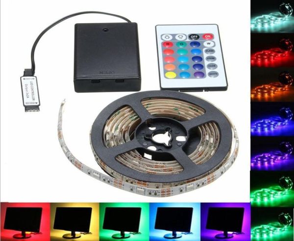 Striscia LED alimentata a batteria 3528 SMD 50CM 1M 2M Luce calda Stringa flessibile impermeabile RGB bianca2345216