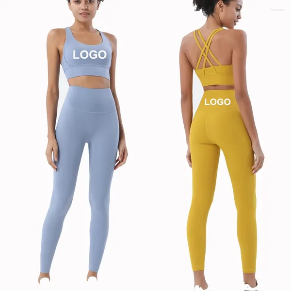 Set attivi Logo personalizzato Set da yoga Leggings e top Tute sportive fitness Abbigliamento da palestra Reggiseno Pantaloni da donna da corsa senza cuciture