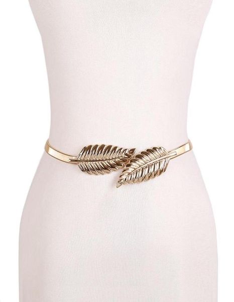 Cintos de ouro prateado folha forma casamento designer elástico para mulheres menina estiramento magro cintura cinto cummerbunds metal female6425139
