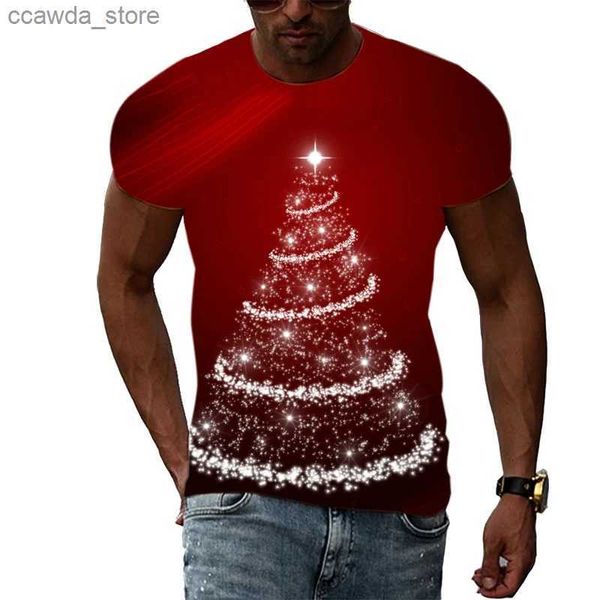 T-shirt da uomo T-shirt da festa di Natale Moda estiva Top a maniche corte Babbo Natale Albero di Natale T-shirt stampate in 3d Street Abbigliamento da uomo Q230102