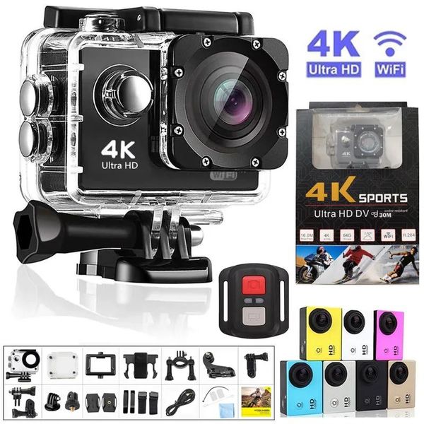 Câmeras Câmeras de brinquedo Ultra HD 4K Câmera de ação 30FPS WiFi 20 polegadas 170D 30M Capacete subaquático à prova d'água Gravação de vídeo Cam Original Sports