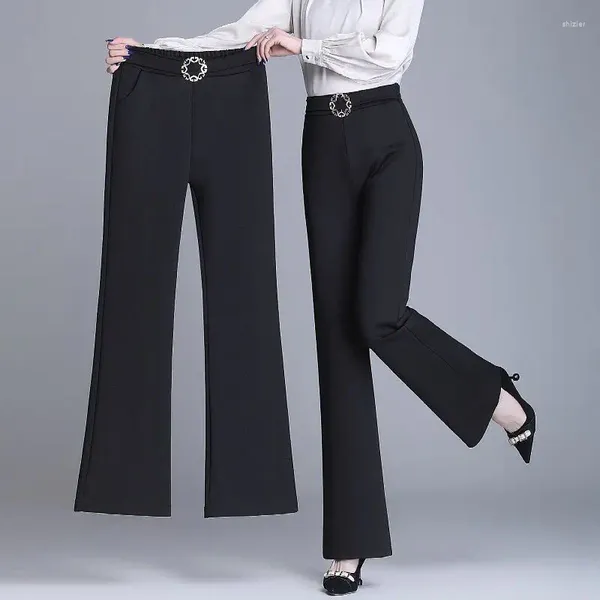 Pantaloni da donna neri svasati primavera e autunno tubo dritto a vita alta versatile abito ampio a gamba larga 36