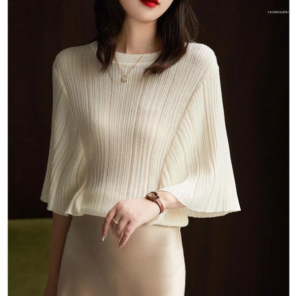 Frauen Blusen Elegante Lose Weiße Fledermaus Ärmel Gestrickte Shirts Mode Halb Top Korea Stil Casual Niedliche Bluse Blusas 27618