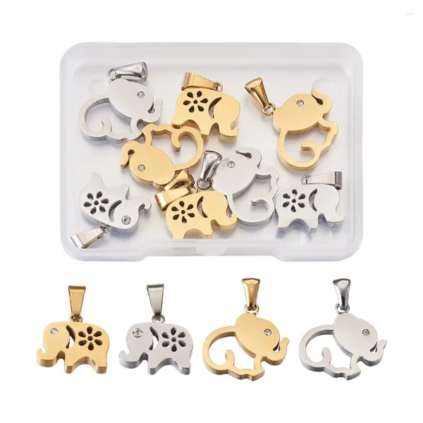 Colares de pingente 8 pçs/caixa 304 aço inoxidável elefante encantos pingentes mix 4 estilos para fazer jóias diy moda pulseira colar decoração