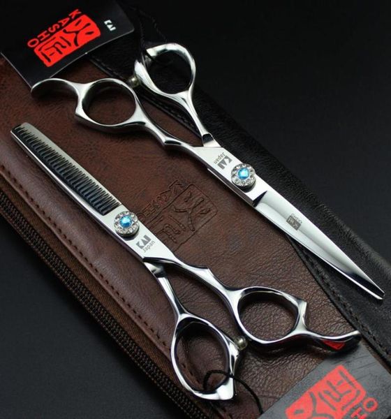 Novidade tesoura de corte de cabelo de barbeiro profissional KASHO 60 polegadas 9CR pedra preciosa azul parafuso 1996092