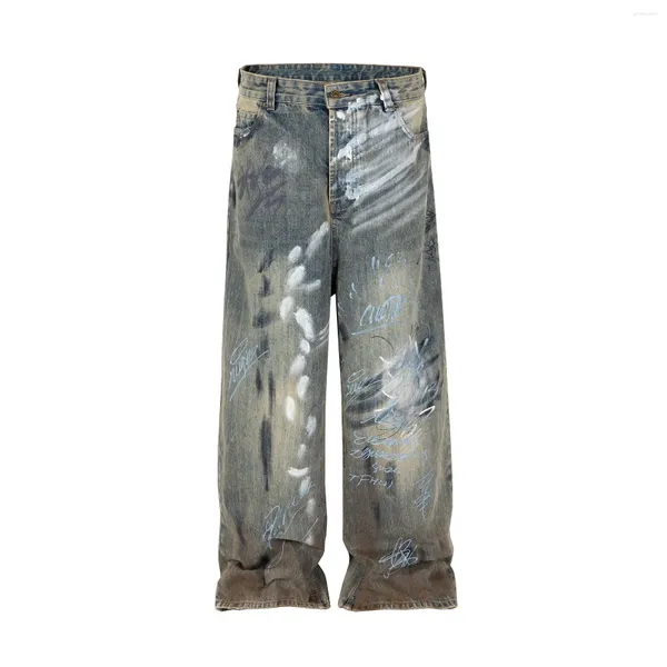 Jeans da uomo Graffiti disegnati a mano lavati danneggiati larghi per uomini e donne streetwear dritti Y2k pantaloni in denim Pantalones Hombre Cargos