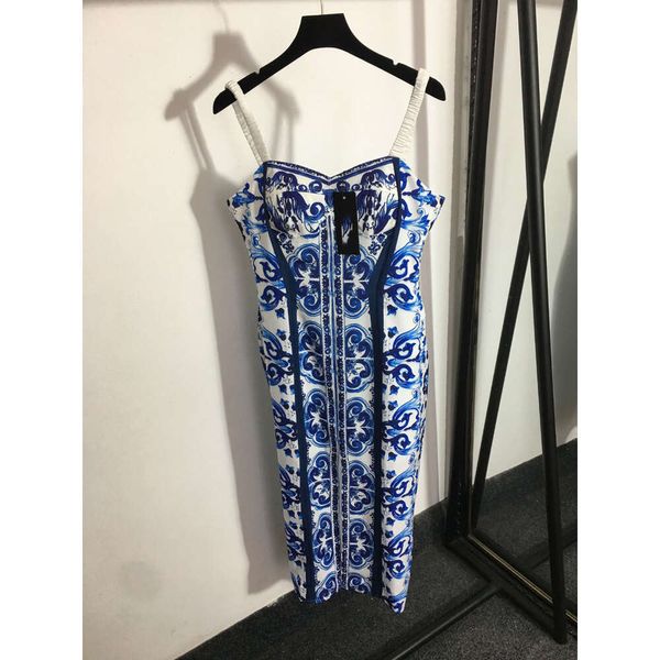 Damen Tanks Camis Shenzhen Nanyou Freizeit Mode Tragen Blau Weiß Porzellan Print BH Sling Kleid