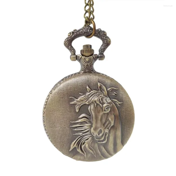 Orologi da tasca (10 pezzi in) Orologio antico al quarzo con cavallo, collana, catena, ciondolo da uomo, promozione del partito, regalo unico