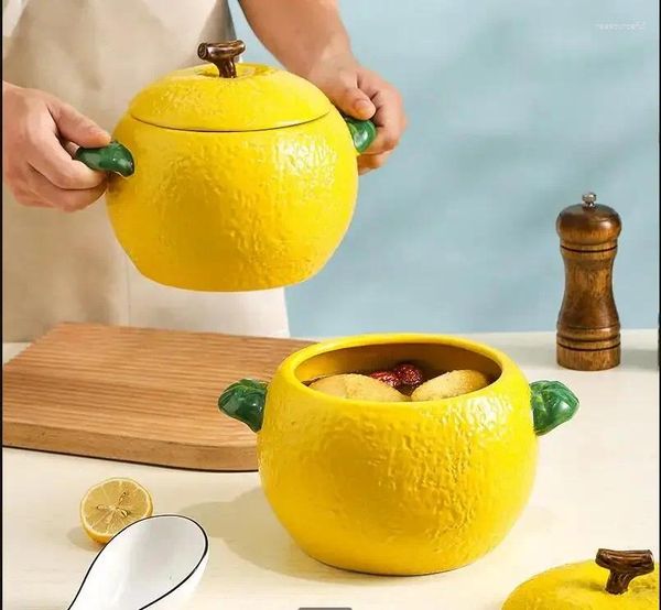 Ciotole Ciotola in ceramica creativa per uso domestico Grande doppio orecchio Pentola per zuppa Cucina Stoviglie decorative Capacità Ramen