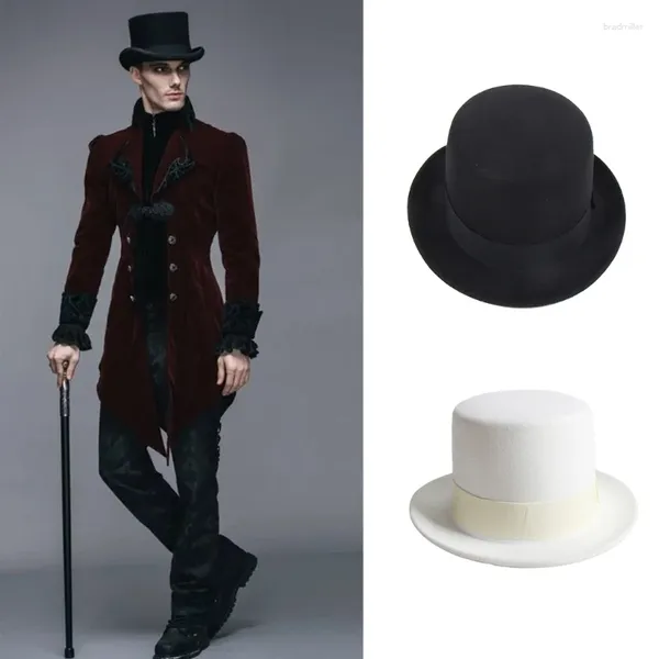 Berets vintage ocidental fedora chapéu masculino feminino casual curto borda larga mágico boné cor sólida plana para palco mostrar adereços cosplay