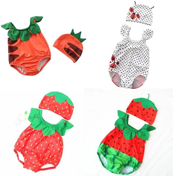 One-Pieces Lovely Fruit Style Baby OnePieces Niedlicher 6-Themen-Badeanzug für Mädchen und Jungen, Ananas, Wassermelone, Erdbeere, Karotte, Marienkäfer, Badeanzug mit C