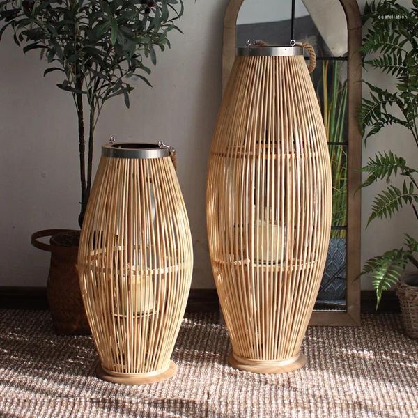 Portacandele Nordico Balcone Pavimento moderno in legno Casa Lanterna Maniglia Lampadario semplice di lusso Mobili Mariage