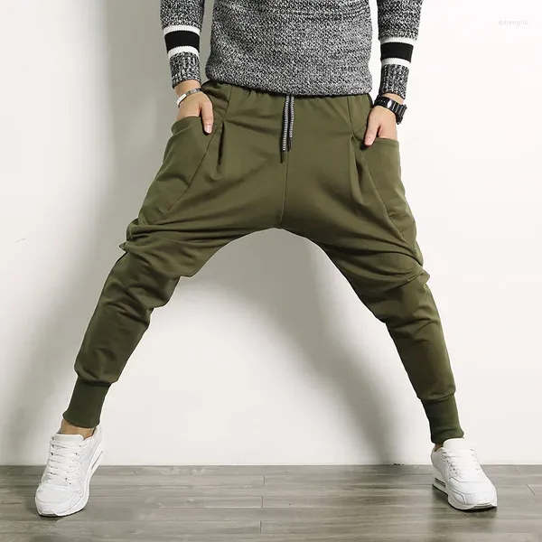 Erkek pantolon joggers eşofmanları düşük kasık terleri ince fit pantolonlar harem hip hop