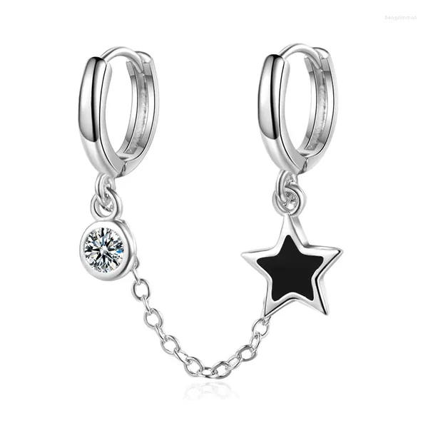 Çember küpeler modaya uygun iki kulak deliği piercing zinciri püskül siyah pentagram yıldız kristal Basit boho küpe takı bayan kızlar için