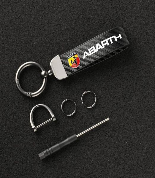 Chaveiros Chaveiro de carro de fibra de carbono 360 graus girando anéis de ferradura para Fiat Abarth 595 500 124 Acessórios de aranha 4588186