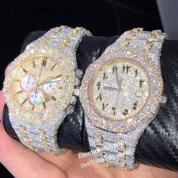 Luxuriöse Audemar Pigue Uhr Ap Diamond Uhren Ap Stones Moissanit 2024 Version Silber Pass Test Mens 2 Tone Vvs Diamonds Beste Qualität Automatik Eta Full i