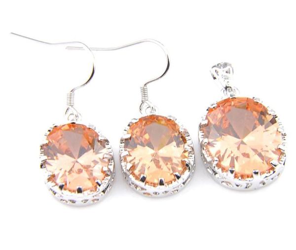 LuckyShine Gioielli per feste di moda Champagne Morganite Gemme Argento Ciondola Orecchini Pendenti Set per le donne039s2777224