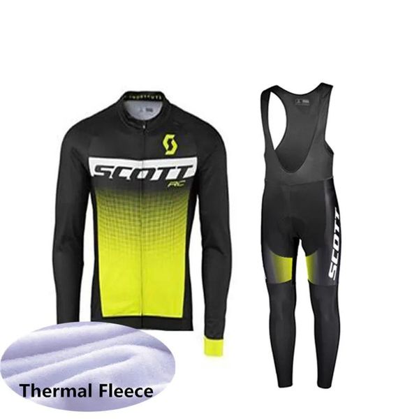 Комплекты ropa ciclismo SCOTT pro team, зимний велосипедный трикотаж, термофлисовая велосипедная одежда с длинными рукавами (нагрудник), комплект брюк, мужская одежда для велоспорта