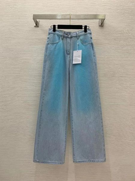 Женские джинсы 2024, зимние высококачественные индивидуальные градиентные цвета Halo Dye, модные джинсовые брюки с широкой талией и уникальной талией