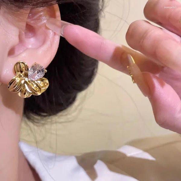 Ohrstecker Koreanische Goldfarbe Blume Für Frauen Niedlicher Zirkon Ohrring Piercing Knorpelohrring Damen Ästhetischer Schmuck Geschenk