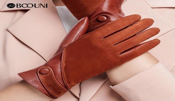 BOOUNI Перчатки из натуральной кожи Модные женские замшевые перчатки из овчины Термальные зимние перчатки с бархатной подкладкой для вождения NW563 Y1911099199977