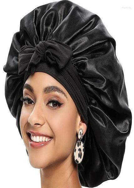 BeanieSkull Caps Seidig glatte Bonnets Satin Nachtschlafmütze Großes Stirnband Individuelles Logo Weiche Bonnet Dusche für Perückenhaar Ha6297831