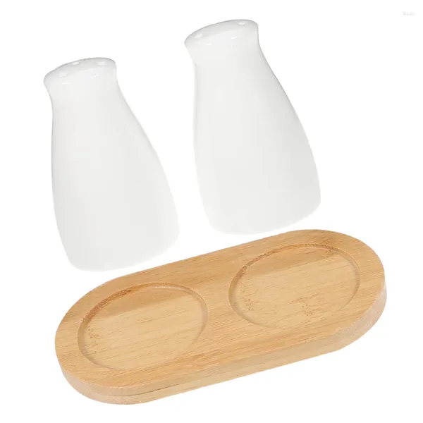 Set di stoviglie in ceramica, sale e pepe, per la cucina, spolverino, grill, oggetti in legno