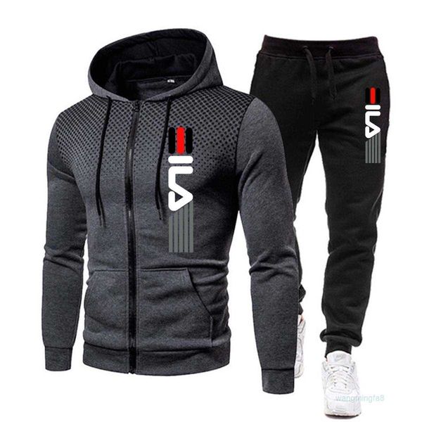 2024 Designer-Neuer SportanzugHerbst-Winter-Neuer Fleece-Hoodie und Hose für Herren Casual Polka Dot Zipper Sporthut-Set