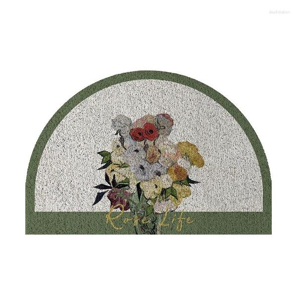 Tapis Tapis de sol PVC Plante Fleur Porte d'entrée Anneau de fil Accueil Demi-cercle Tapis Frotter Sol Style Nordique Simple Moderne Taille Moyenne