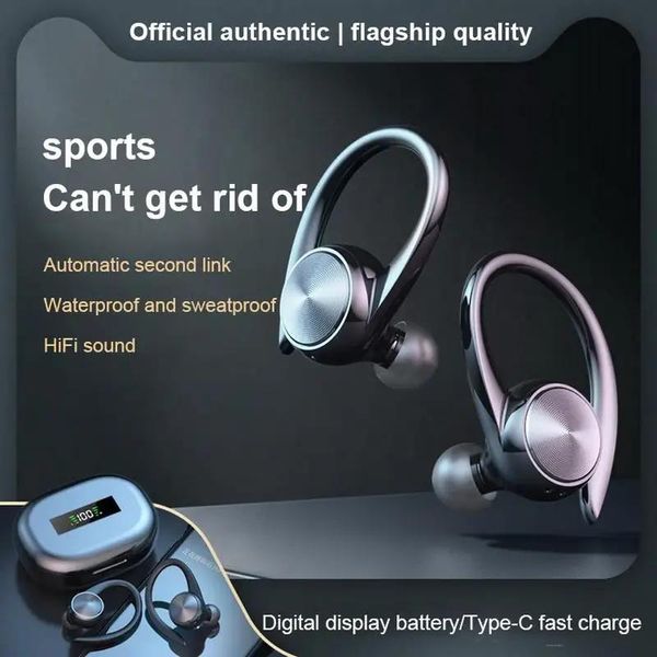 Fones de ouvido novo modelo privado r200tws fone de ouvido bluetooth 5.0 esportes sweatproof pendurado tipo led display digital sem fio