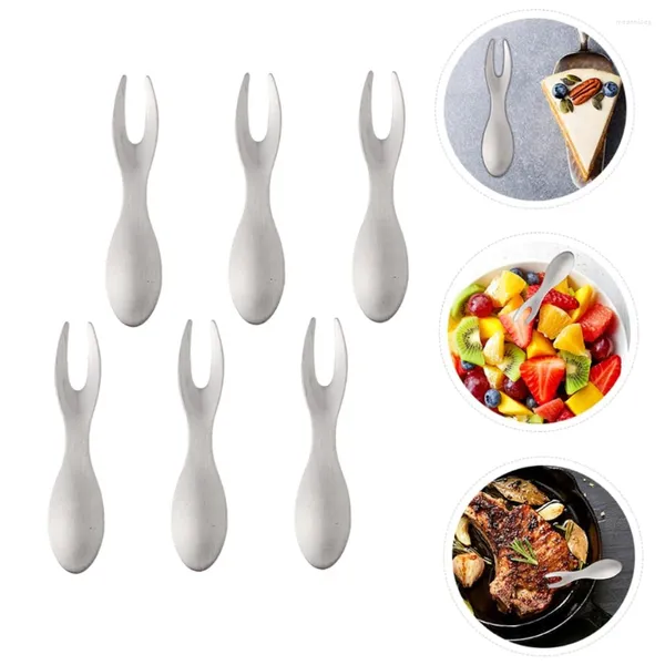 Forks 6pcs Paslanmaz Çelik Mısır Çatal Çatal Yaratıcı Barbekü Izgara Çocuklar Snack Cake Tatlı Seçme Kürdan Mutfak Aksesuarları