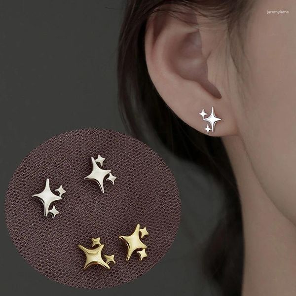 Brincos de parafuso prisioneiro s925 prata agulha cor de ouro estrela pequena para mulheres menina coreano pequena assimetria cruz brinco verão jóias presente